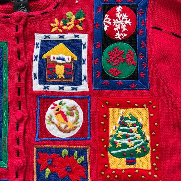 Segue Ugly Christmas Sweater Cardigan Embroidered Medium Cottagecore Grandmacore - Picture 11 of 12